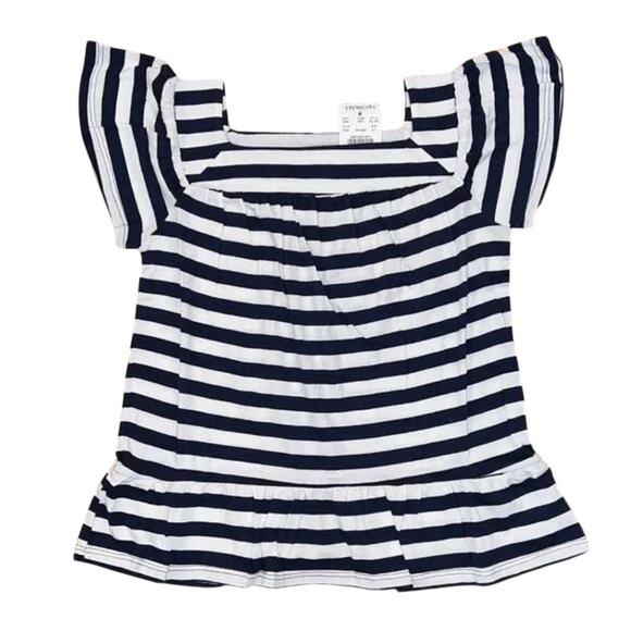 NWT J. Crew Girls' Navy & White Stripe Square-Neck Peplum Tee - Picture 1 of 11